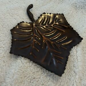 Metal Maple Leaf Dish Trinket Tray Brown made India
